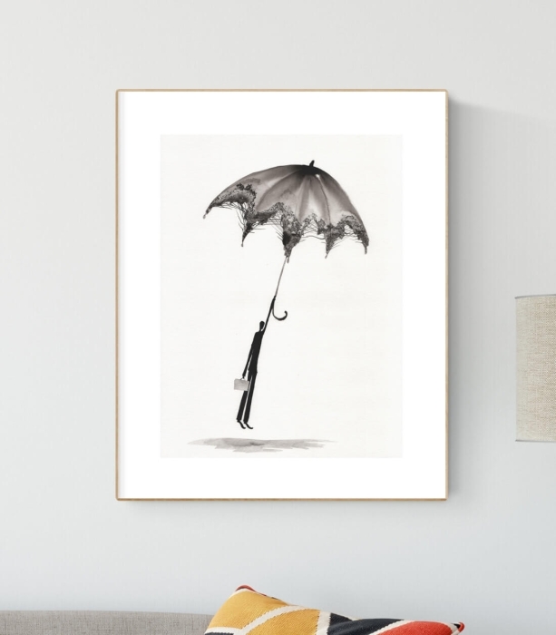 Oryginalna grafika artystyczna 30x40 nastrojowa, parasol