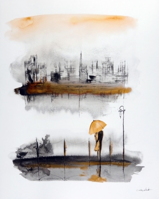 Obraz miasto, nowoczesna abstrakcja z miastem, spacer