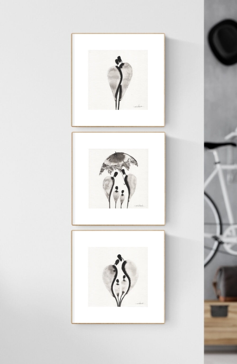 Zestaw 3 grafika 20x20 tryptyk czarno-biały