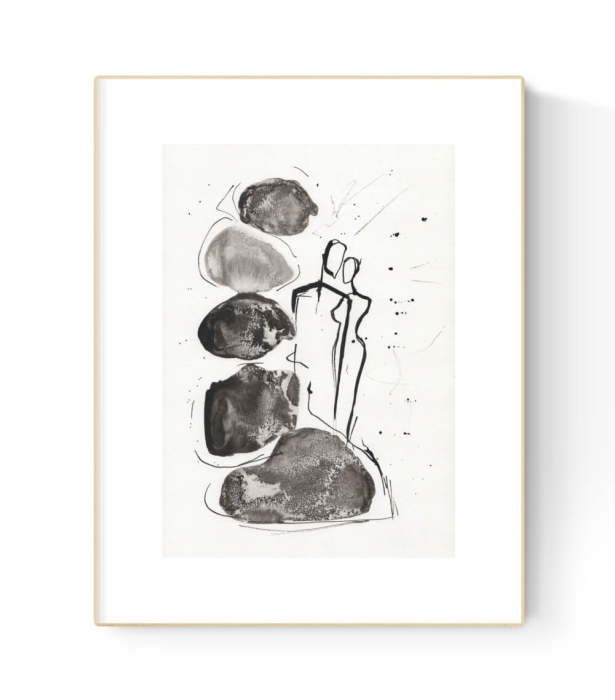 Grafika artystyczna 21x30 czarno-biała, elegancki minimalizm postacie 