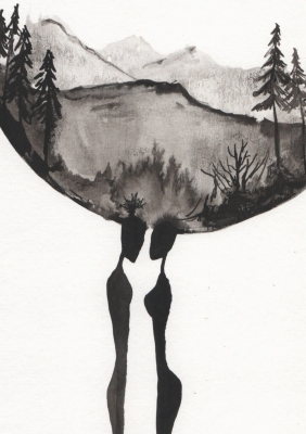 Grafika artystyczna 21x30 czarno-biała, elegancki minimalizm postacie