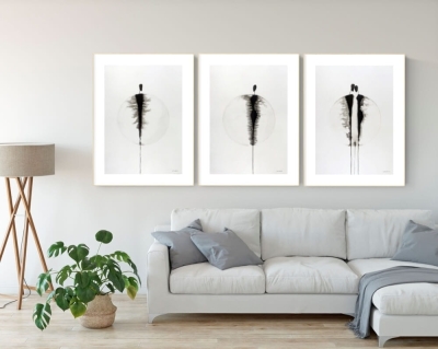 Tryptyk do salonu, zestaw grafik na ścianę, eleganckie minimalistyczne ręcznie malowane