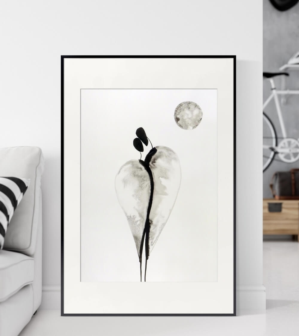 Grafiki na ścianę czarno-białe sylwetki, grafika artystyczna na sprzedaż