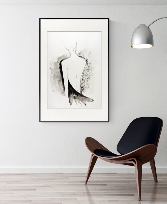 Delikatny akt kobiecy 50x70 czarno-biały
