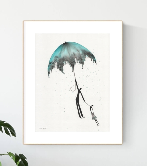 Elegancka grafika 30x40 turkus, parasol