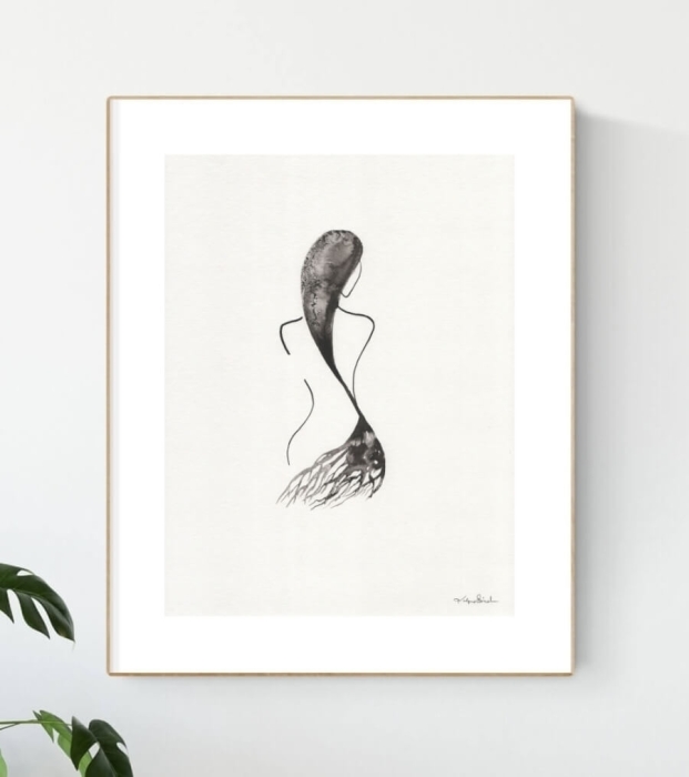 Elegancka grafika 30x40 czarno-biała kobieta
