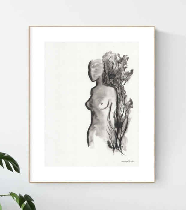 Elegancka grafika 30x40 czarno-biała akt kobiecy