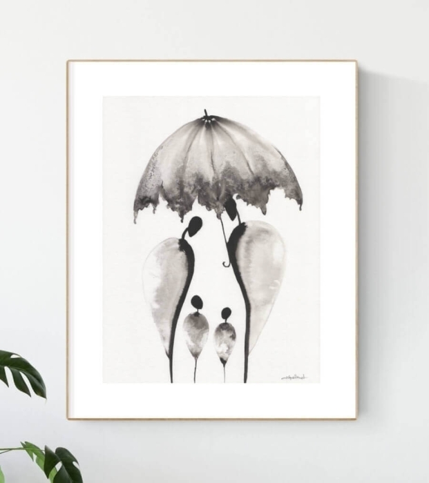 Elegancka grafika 30x40 czarno-biała rodzina