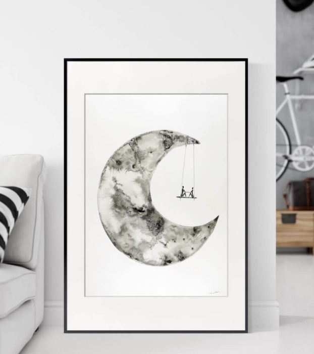 Grafika, plakat na ścianę do salonu 50x70 księżyc