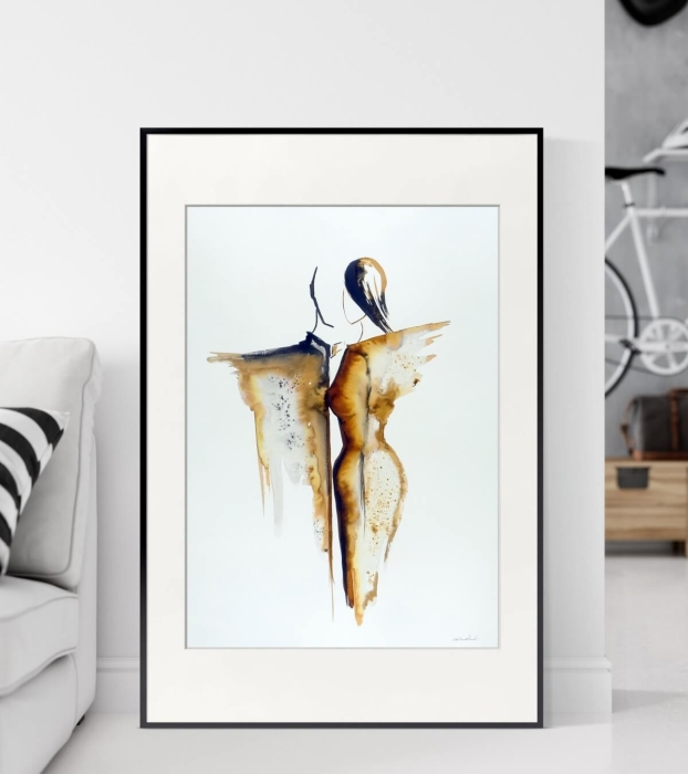 Grafika, obraz na ścianę do salonu 50x70 anioł, para
