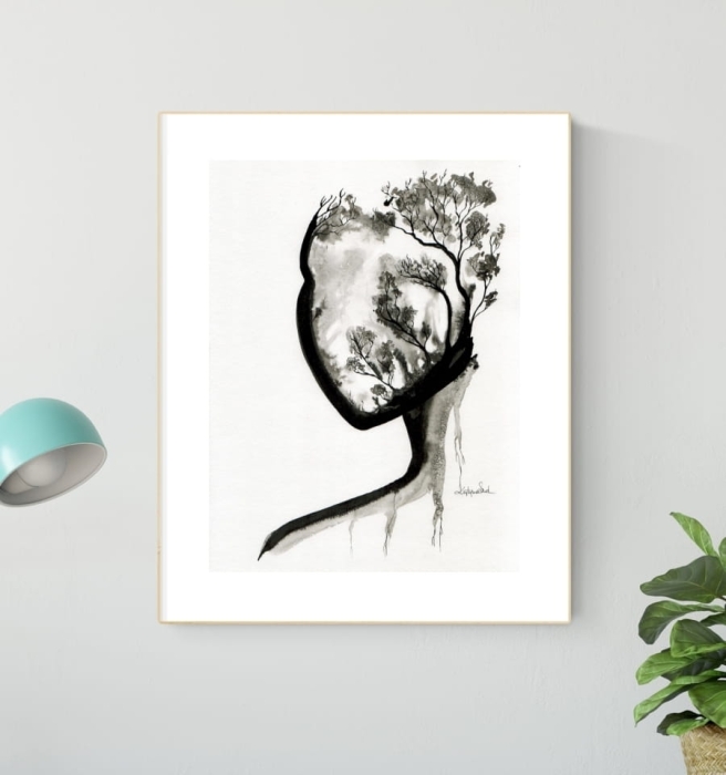grafika 30 x 40 cm wykonana ręcznie, abstrakcja, grafika czarno-biała