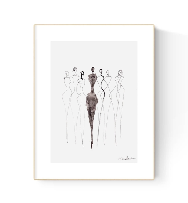 Grafika minimal line czarno-biała w technice tuszu A4 