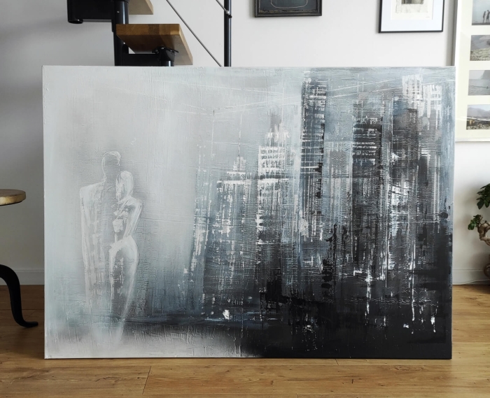 Duży obraz XXL 140x100 czarno-biały, nowoczesny, miasto