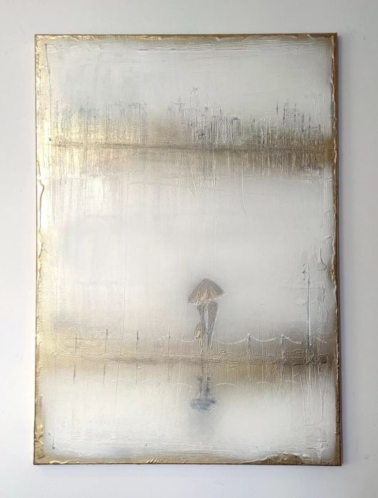 Nowoczesny obraz do salonu elegancka abstrakcja ze złotem 70x100