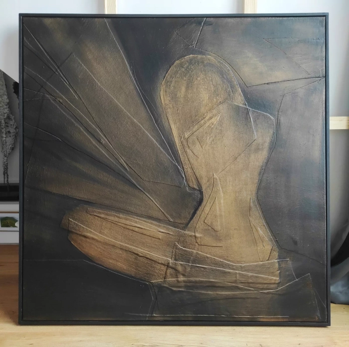 Duży obraz w ramie z wyraźną strukturą, cykl Essence