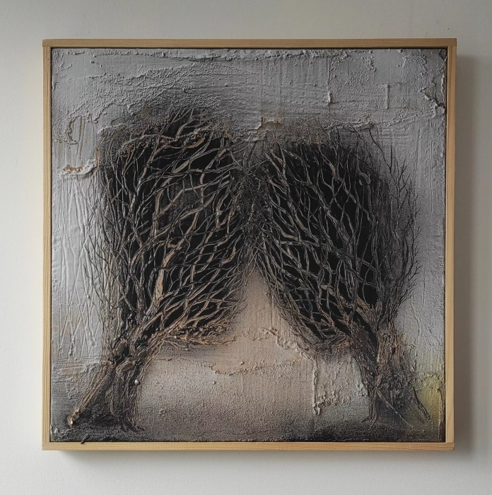 Obraz z cyklu Sploty, ekspresja z wyrazistą strukturą