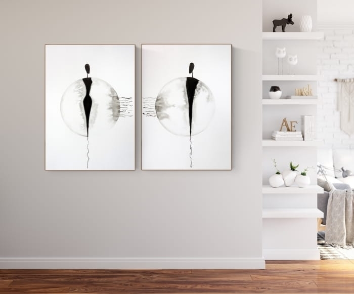 zmysłowy zestaw 2 grafik  50 x 70 cm, styl skandynawski, abstrakcja