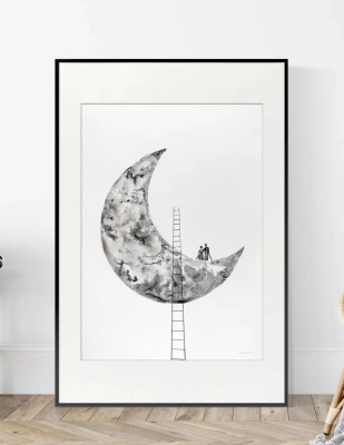 autorski-plakat-artystyczny-z-ksiezycem-oryinalna-grafika-50x70
