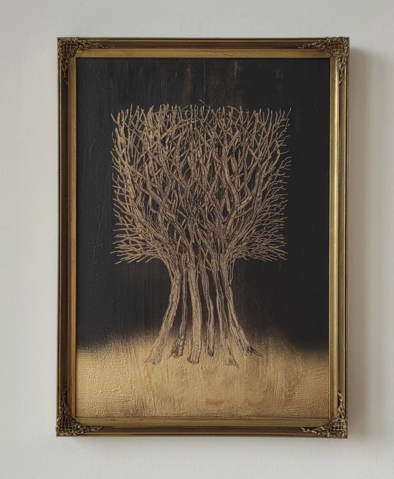 Obraz w złotej ramie, malarstwo współczesne surrealizm