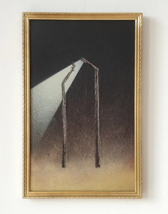 Obraz w złotej ramie, malarstwo współczesne surrealizm 