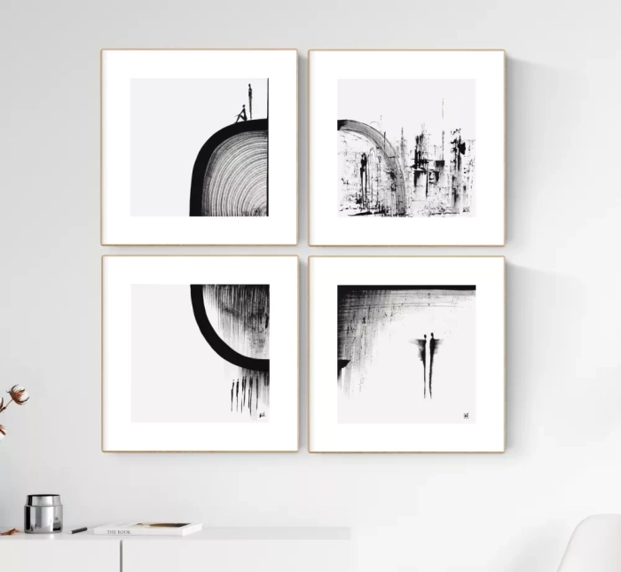 zestaw 4 grafik 30 x 30 cm minimal-art, abstrakcja