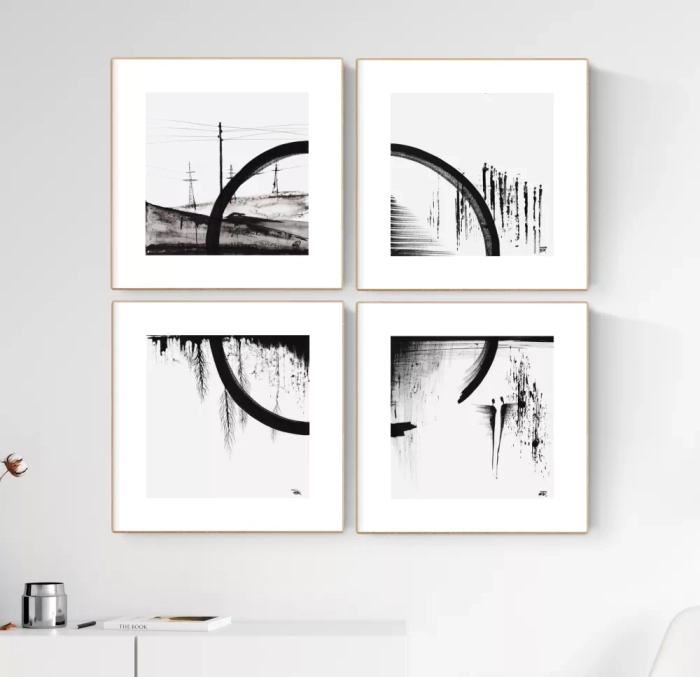 zestaw 4 grafik 30 x 30 cm,  styl skandynawski 