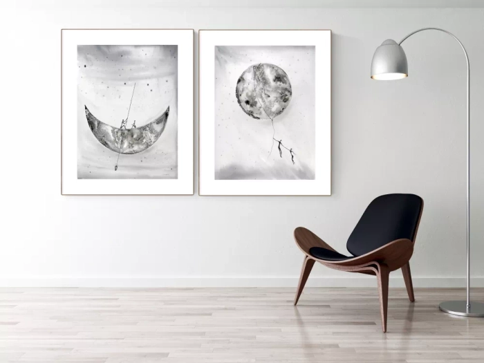 Zestaw 2 grafik 60x80 cm, dyptyk minimal-art  