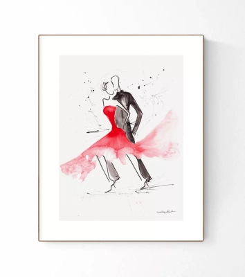 grafika-oryginalna-abstrakcja-akwarela-taniec-tango-czerwien