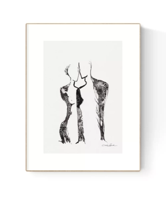 oryginalna-grafika-artystyczna-obrazek-A4-male-obrazy-miniamal-art-drzewa