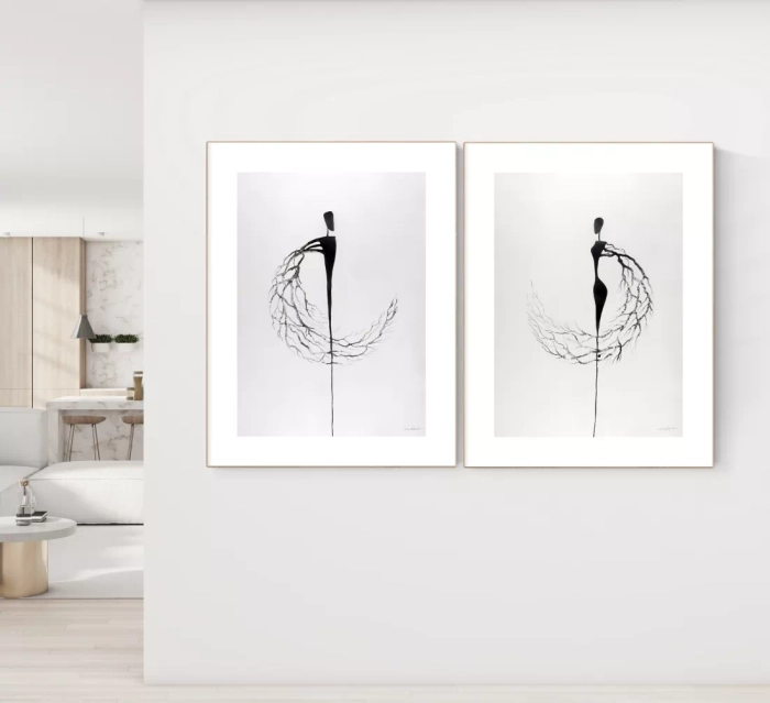 Zestaw 2 grafik, dyptyk minimal-art 