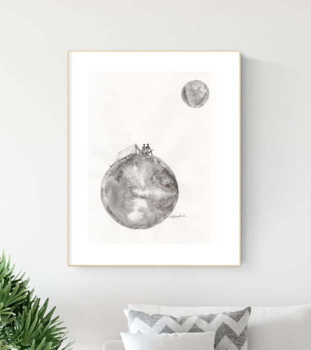 grafika 30 x 40 cm ręcznie malowana, nowoczesne obraz do salonu, styl skandynawski