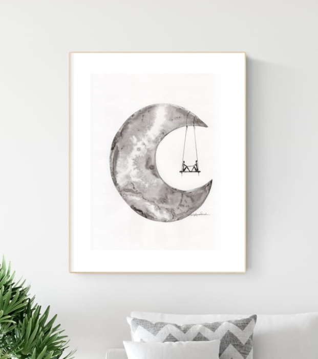 grafika 30 x 40 cm ręcznie malowana, nowoczesne obraz do salonu, styl skandynawski