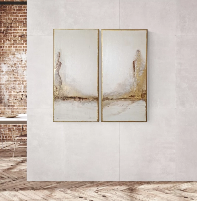 Dyptyk 2x 40/80 cm minimalistyczne obrazy biały i złoto