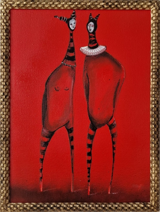 Obraz w złotej ramie, malarstwo współczesne  RED