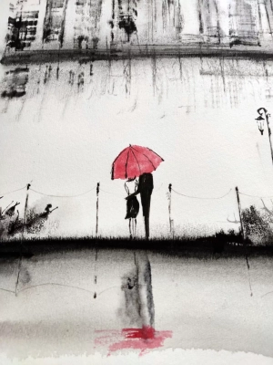 czarno-biala-abstrakcja-z-czerwonym-akcentem-parasol