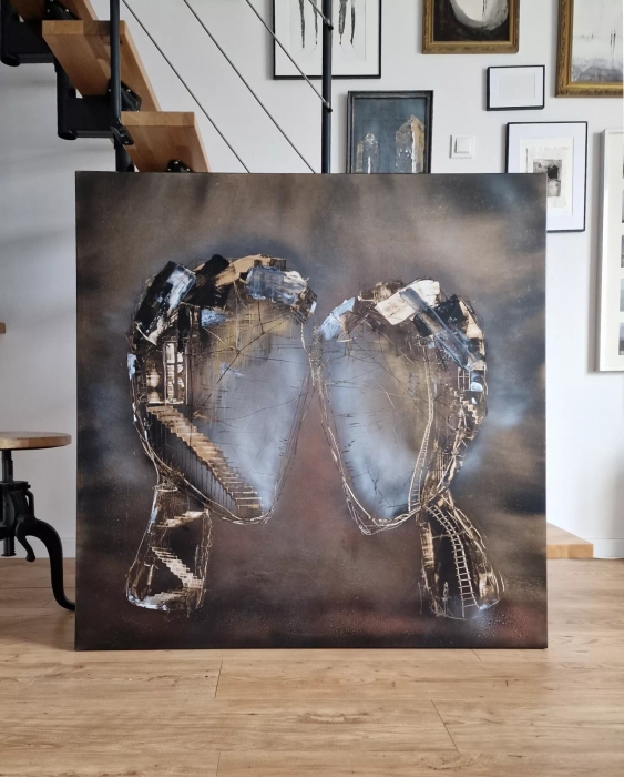 Duży obraz olejny 120x120 Sploty no.35