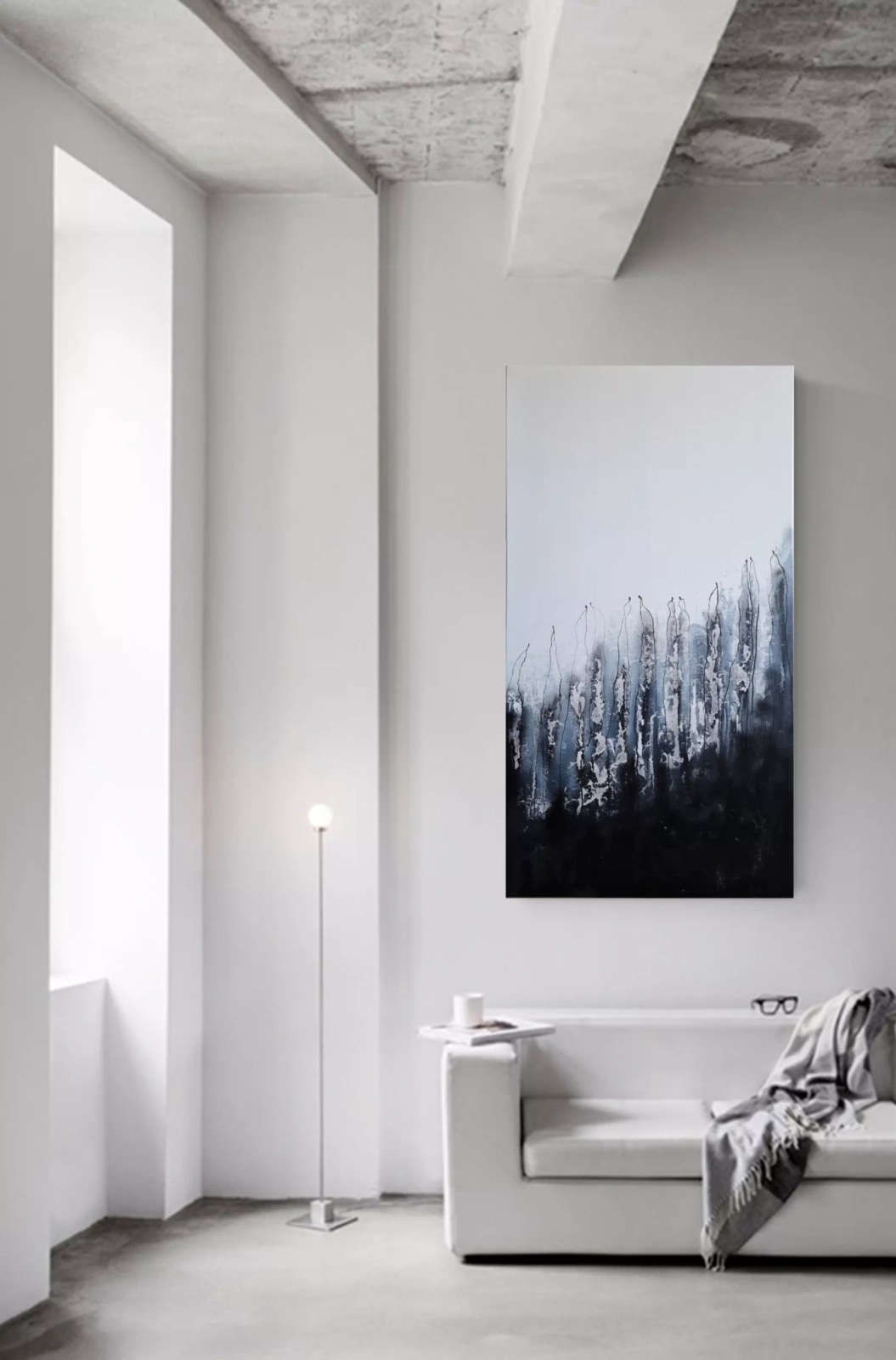 Nowoczesna abstrakcja obraz 80x150 cm czarno-biały