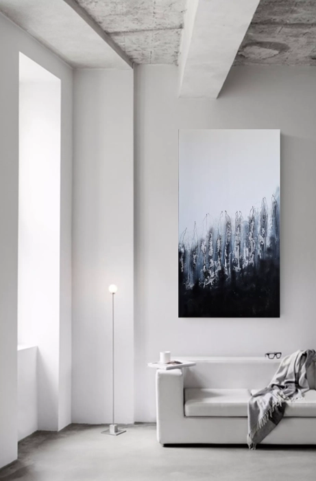 Nowoczesna abstrakcja obraz 80x150 cm czarno-biały