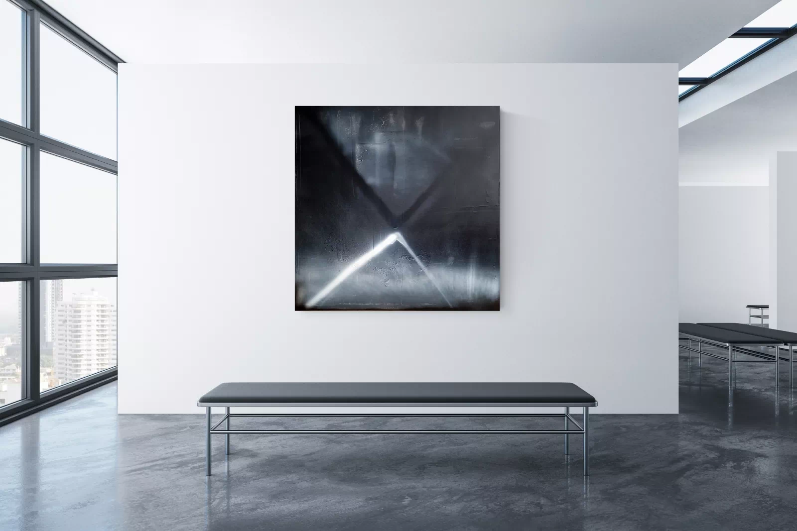 ENERGIE 120x120, duży czarny obraz, nowoczesna abstrakcja