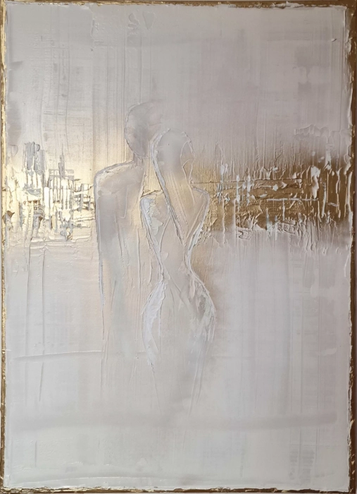 Nowoczesny obraz do salonu elegancka abstrakcja ze złotem 70x100