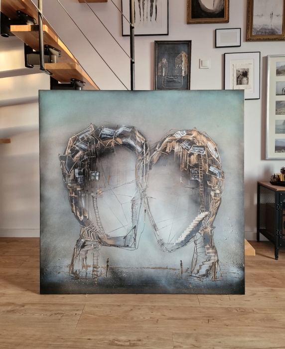 Duży obraz olejny 120x120 Sploty no.42