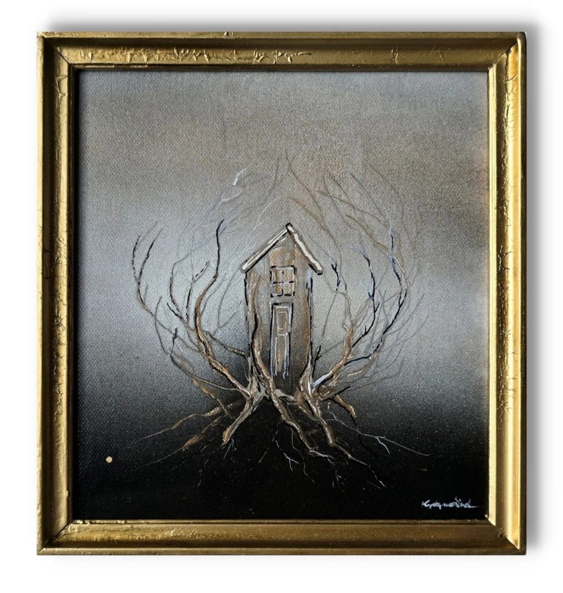 maly-obraz-Sploty-w-zlotej-ramie-mloda-sztuka-surrealizam