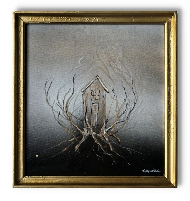 maly-obraz-Sploty-w-zlotej-ramie-mloda-sztuka-surrealizam