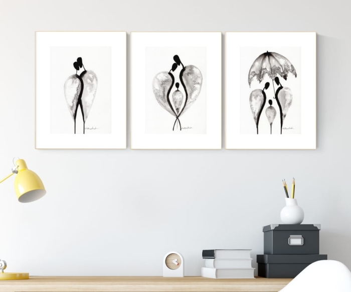zestaw 3 grafik A4, styl skandynawski, abstrakcja