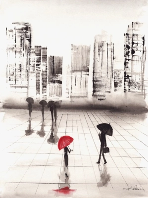 abstrakcja-z-czerwonym-parasolem-recznie-malowany-obraz