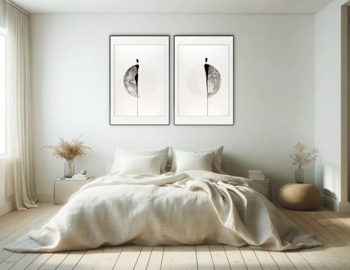 Minmalistyczna Abstrakcja Tuszem Dyptyk 50x70 