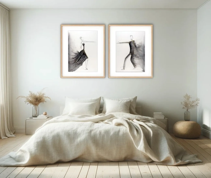 Akwarela Abstrakcyjna Taniec, Dyptyk 50x70 Malowany ręcznie 