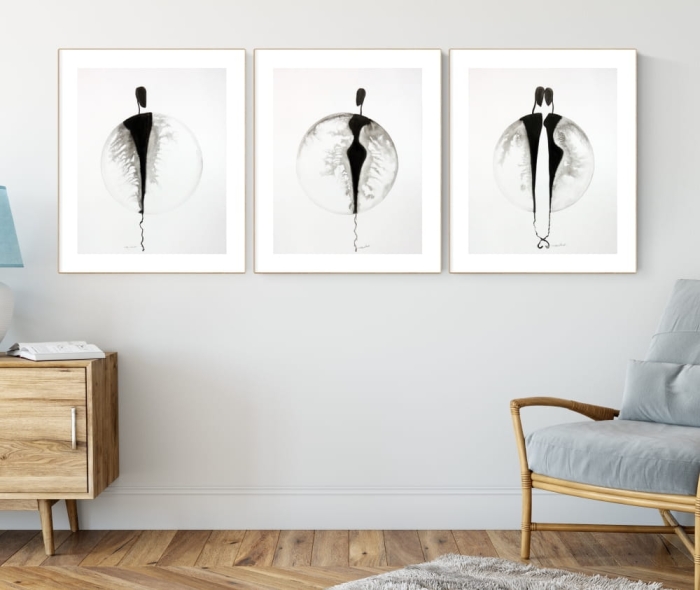 zestaw 3 grafik 40/50, styl skandynawski, abstrakcja