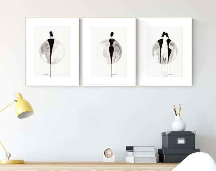 zestaw 3 grafik A4, styl skandynawski, abstrakcja