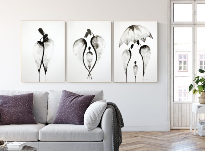 Zestaw 3 obrazów 50 x 70 cm malowanych ręcznie